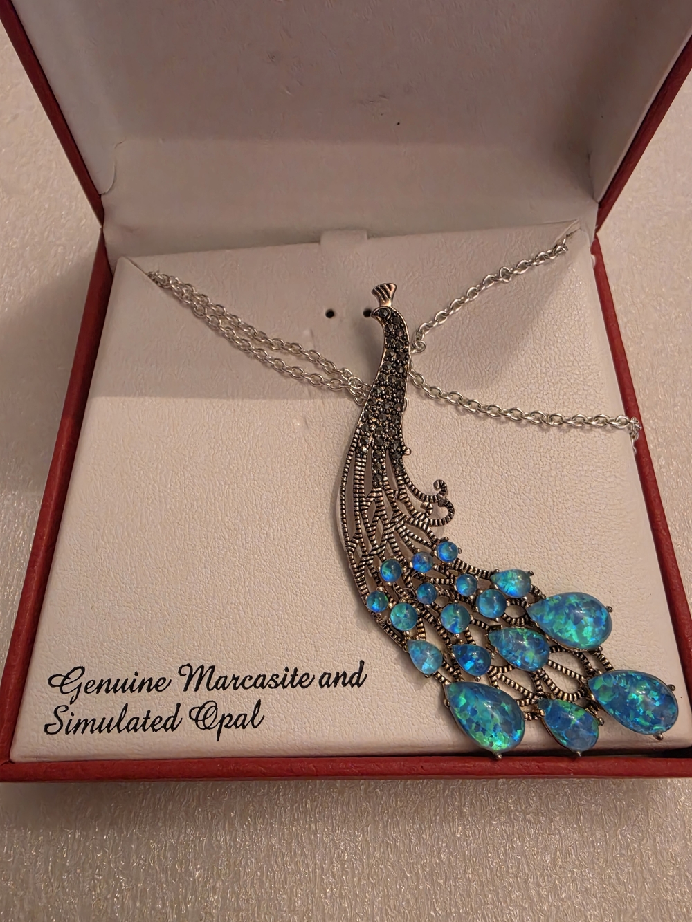 Blue Opal Peacock Pendant Necklace - Women Jewelry